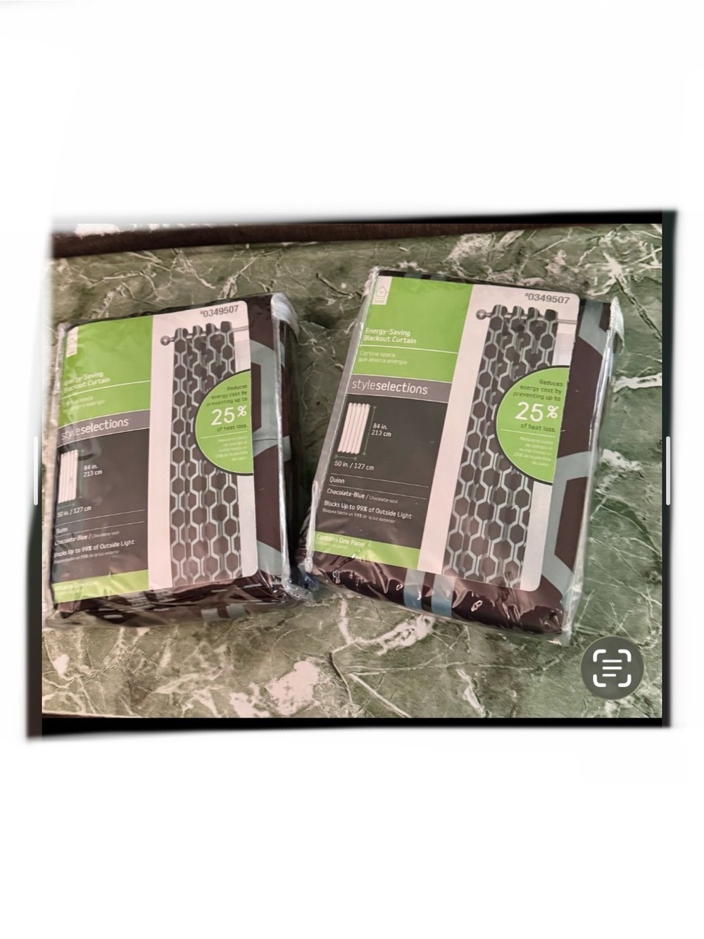 2 Count - Style Selections Blackout Curtain Panel Chocolate-Blue Geometric